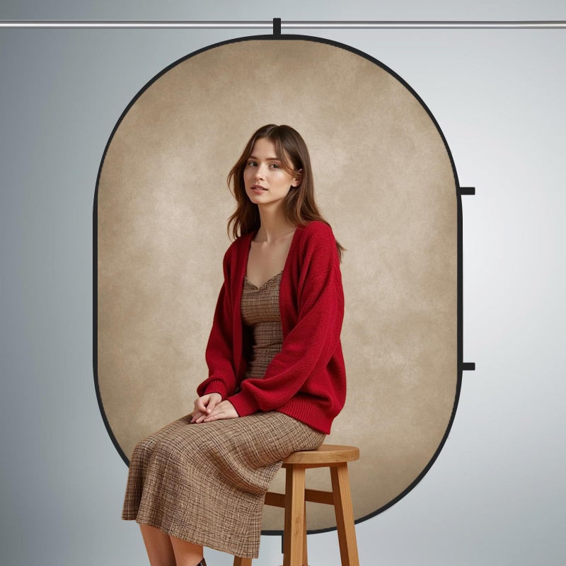 Kate 5x6.5ft(1.5x2m) Collapsible Backdrops Tan Grey Green Double Sided Reversible Pop Up Background for Portrait Photography, Video Meetings - Image 2